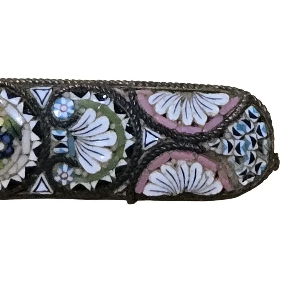 Antique Estate Victorian Micro Mosaic Glass Floral Flowers Bar Pin
